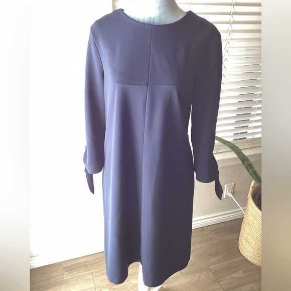 Liz Claiborne Dresses & Skirts - Liz Claiborne Navy Blue Shift Dress Tie Sleeves Size 10